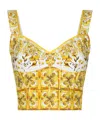 Dolce & Gabbana Maiolica Printed Cropped Cotton-blend Poplin Corset Top In Multicolor