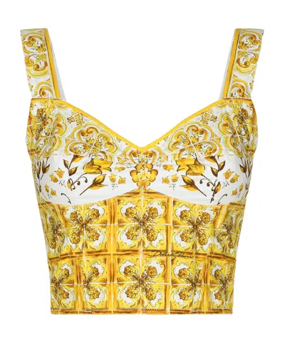 DOLCE & GABBANA DOLCE  GABBANA MAJOLICA PRINTED CORSET TOP