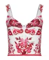Dolce & Gabbana Majolica-print Crop Marquisette Bustier Top In Pink