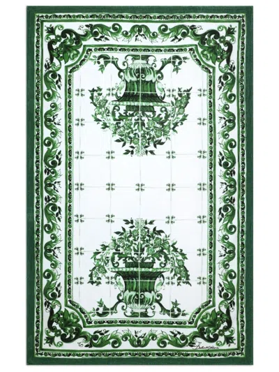 Dolce & Gabbana Majolica-print Cotton Beach Towel In White