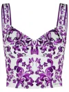 Dolce & Gabbana Cotton Blend Bustier Top With Maiolica Print In Purple