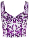 Dolce & Gabbana Cotton Blend Bustier Top With Maiolica Print In Purple