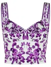 Dolce & Gabbana Violet Top With Sweetheart Neckline And All-over Graphic Print