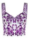 Dolce & Gabbana Majolica Print Cotton Blend Bustier In Multi