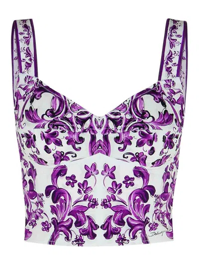 Dolce & Gabbana Majolica Print Cotton Blend Bustier In Multi
