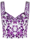 Dolce & Gabbana Violet Top With Sweetheart Neckline And All-over Graphic Print In Purple