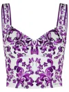 Dolce & Gabbana Violet Top With Sweetheart Neckline And All-over Graphic Print In Cotton Blend Woman In Purple
