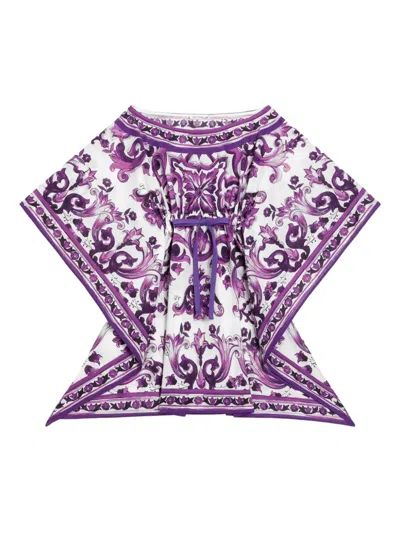 Dolce & Gabbana Kids' Majolica-print Cotton Blouse In Purple