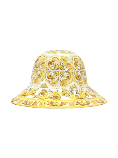 Dolce & Gabbana Kids' Majolica-print Cotton Cotton Bucket Hat In Yellow