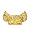 Dolce & Gabbana Cotton Poplin Crop Top With Majolica Print In Yellow