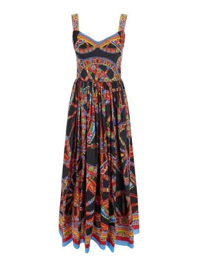 Dolce & Gabbana Majolica Print Cotton Dress In Multicolor