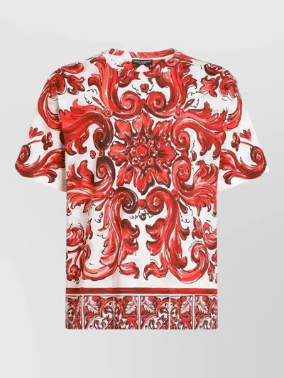 Dolce & Gabbana Majolica Print Cotton Jersey Crew T Shirt In Multi