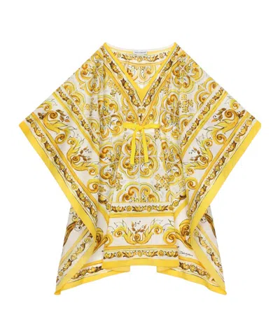 Dolce & Gabbana Kids' Majolica-print Cotton Kaftan In Nude