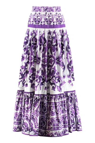 Dolce & Gabbana Majolica Print Cotton Mini Skirt In Purple