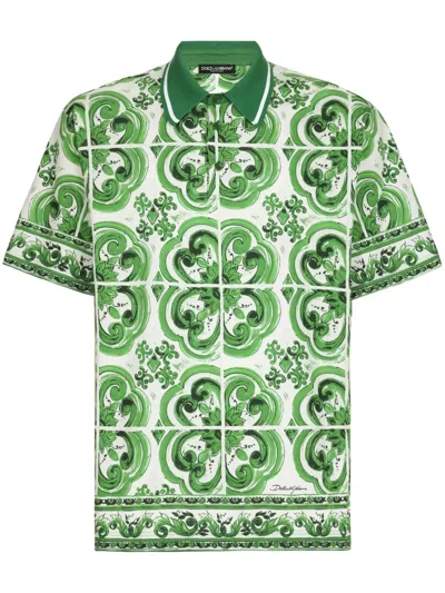 Dolce & Gabbana Cotton Polo-shirt With Majolica Print In Multi