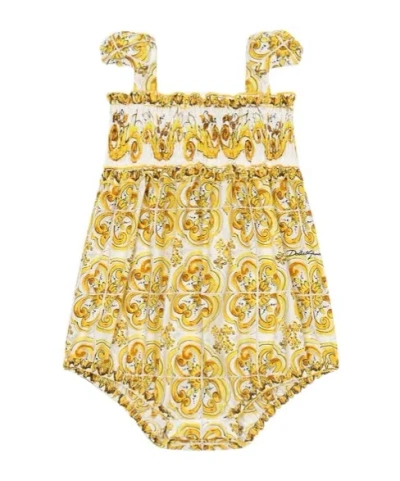 Dolce & Gabbana Majolica-print Cotton Romper In Nude