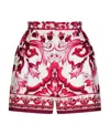 Dolce & Gabbana Carretto Print Cotton Mini Shorts In Red