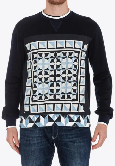 Dolce & Gabbana Majolica Print Crewneck Sweatshirt In Navy