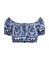 Dolce & Gabbana Majolica-print Cropped Blouse In Blue