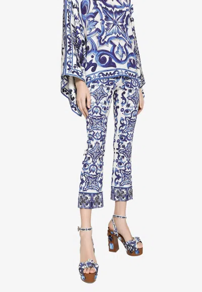 Dolce & Gabbana Majolica Print Cropped Pants In Blue