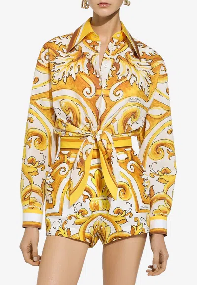 DOLCE & GABBANA MAJOLICA PRINT CROPPED SHIRT