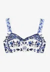 Dolce & Gabbana Majolica-print Charmeuse Top In Blue