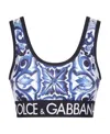 Dolce & Gabbana Multicolor Sleeveless Top With Logo Lettering On The Front And All-over Maiolica Motif In Tech Fabri In Blue