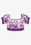 Dolce & Gabbana Women Cotton Top With Maiolica Print In Purple
