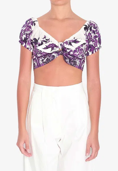 Dolce & Gabbana Majolica Print Cropped Top In Purple