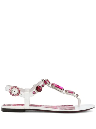 Dolce & Gabbana Majolica-print Crystal-embellished Sandals In White