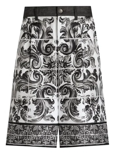 DOLCE & GABBANA MAJOLICA-PRINT DENIM SHORTS