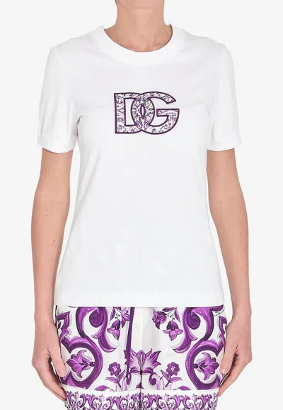 Dolce & Gabbana Majolica Print Dg Logo T-shirt In White