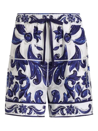 Dolce & Gabbana Majolica-print Drawstring Shorts In Blue