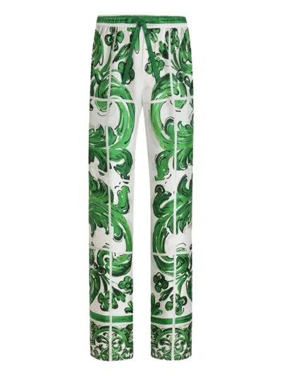 Dolce & Gabbana Majolica-print Drawstring Straight-leg Trousers In Multi