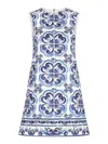 Dolce & Gabbana Majolica-print Round Neck Mini Dress In Blue