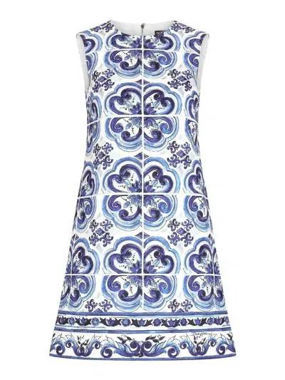 Dolce & Gabbana Majolica-print Shift Mini Dress In Blue