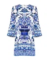 Dolce & Gabbana Majolica Printed Back Zipped Mini Dress In Blue