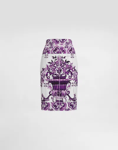 Dolce & Gabbana Majolica-print Fitted Skirt In Purple