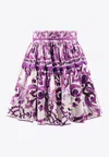 Dolce & Gabbana Short Cotton Skirt With Majolica Print Dolce E Gabbana In Purple