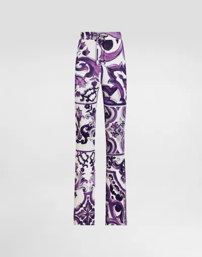 Dolce & Gabbana Majolica-print Flared Trousers In White
