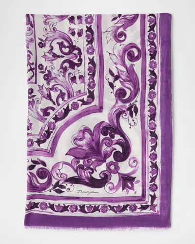 Dolce & Gabbana Majolica-print Foulard Scarf In Purple