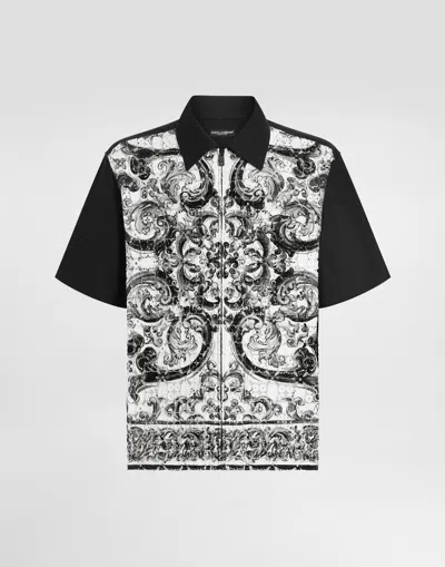 Dolce & Gabbana Majolica-print Hawaii Crochet Lace Shirt In Black