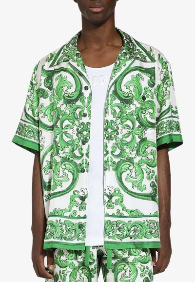 Dolce & Gabbana Majolica Print Hawaiian Shirt In Green