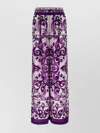 Dolce & Gabbana Majolica Print High Rise Wide Leg Pants In Purple