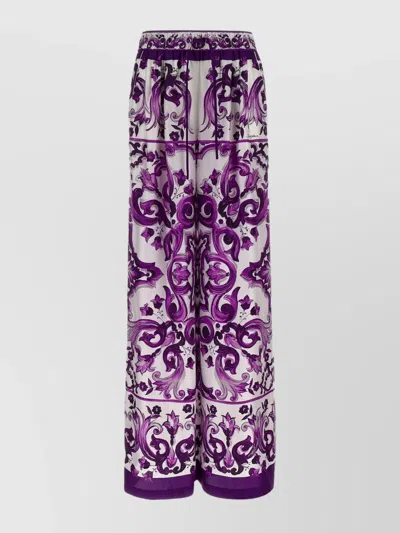 Dolce & Gabbana Majolica Print High Rise Wide Leg Pants In Purple