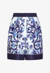 Dolce & Gabbana Majolica-print Silk Shorts In Blue