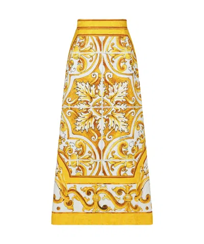DOLCE & GABBANA DOLCE  GABBANA MAJOLICA-PRINTED BROCADE MIDI SKIRT