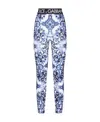 Dolce & Gabbana Majolica Print Leggings In Blue