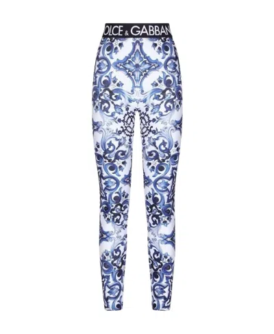 DOLCE & GABBANA DOLCE  GABBANA MAJOLICA-PRINTED LOGO WAISTBAND JERSEY LEGGINGS