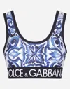 Dolce & Gabbana Printed Jersey Crop Top W/ Logo Band In Multicolor